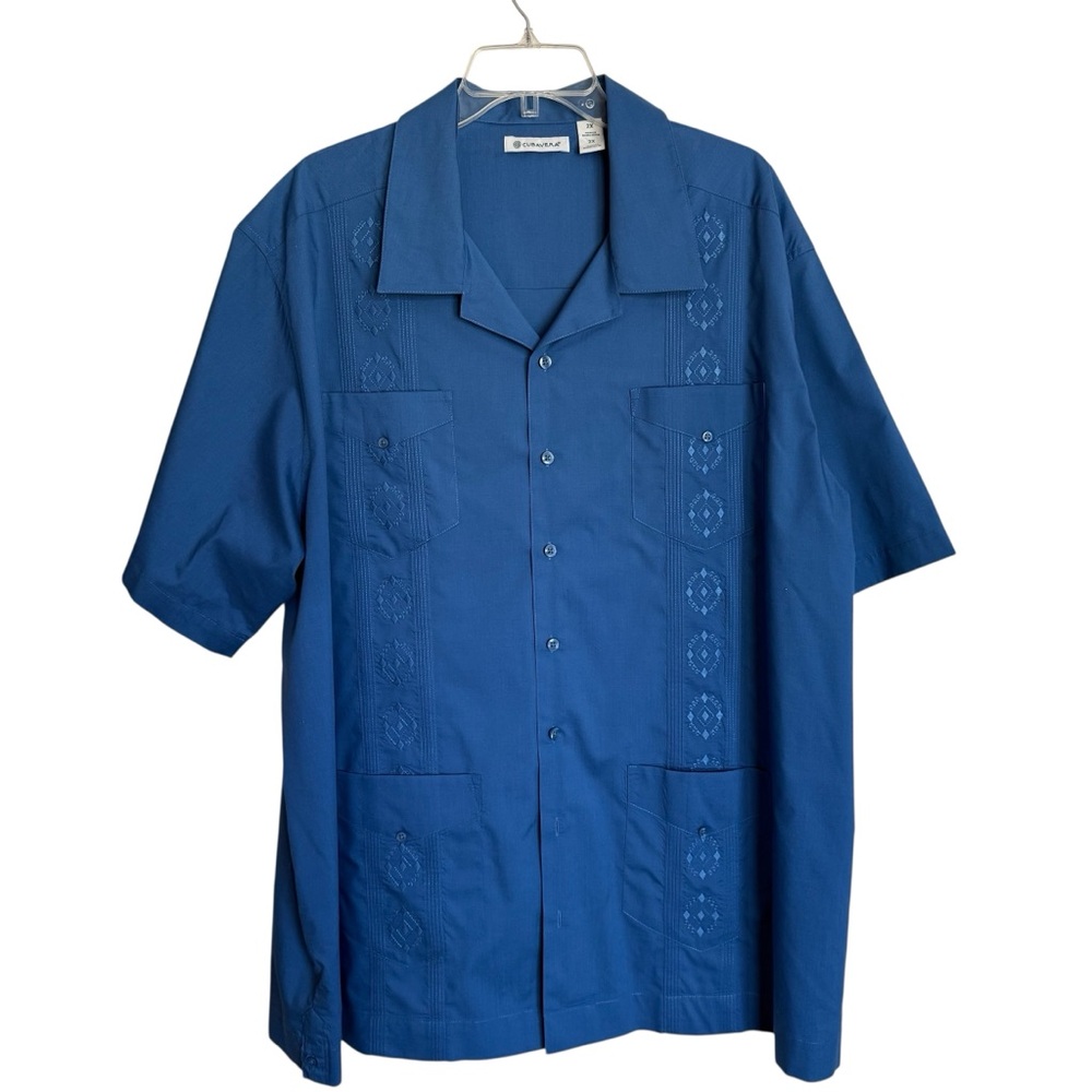 Cubavera Royal Blue Embroidered Guayabera Shirt